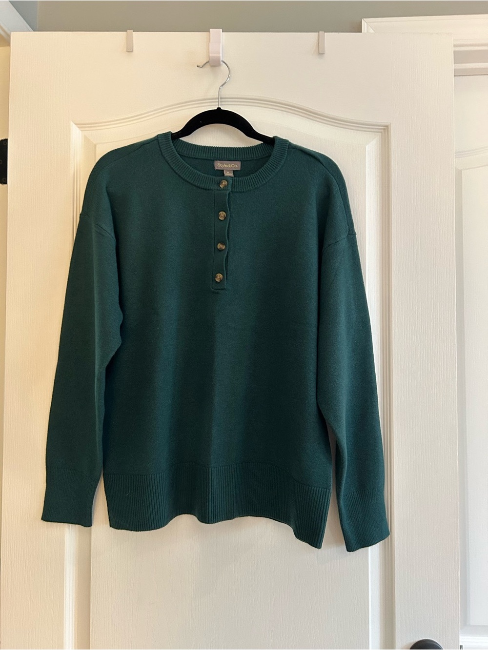 NWT Style & Co. Green Crewneck Henley Sweater XL